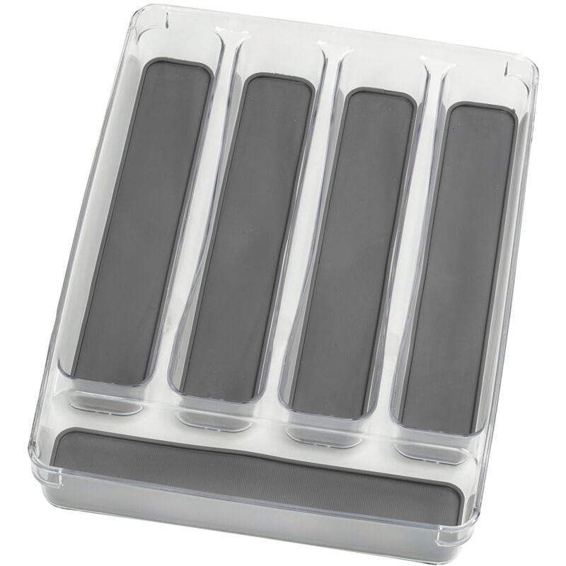 Wenko - Range Couvert tiroir, rangement couverts tiroir cuisine 5 compartiments, Plastique, 23x32.5x4.5 cm, transparent - gris