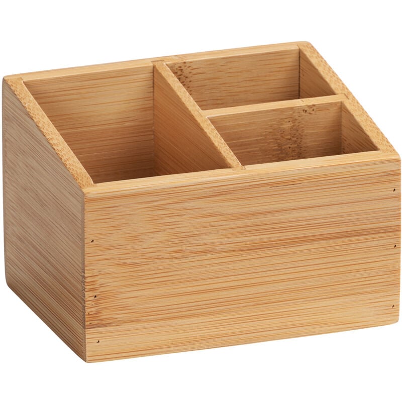 Wenko - Boîte de rangement bambou Terra Organisateur 3 compartiments pour salle de bain cuisine et bureau, Écologique et pratique, 12 x 8,5 x 9 cm,