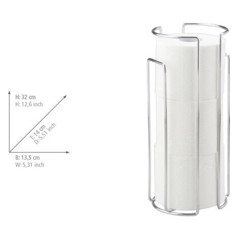 WENKO Réserve papier toilette mural, stockeur papier toilette mural ou à poser, pour 3 rouleaux de papier toilette, Acier, 14,5x32x13 cm, Brillant