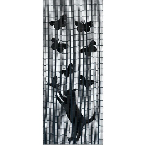 WENKO Rideau bambou, rideau de porte, chat et papillon, rideau mouche, Bambou, 90x200 cm, Multicolore