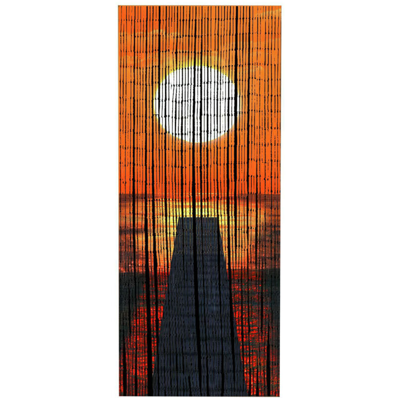 Rideau de porte motif 'Coucher de soleil' Wenko Protection anti insectes, anti mouches, Brise vue, Fabrication main, Echeveaux de bambou, 90x200 cm,