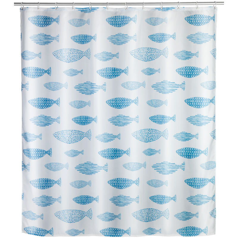 Rideau de douche antimoisissure Aquamarin, rideau de douche original, lavable en machine et waterproof, 12 anneaux rideau de douche en plastique