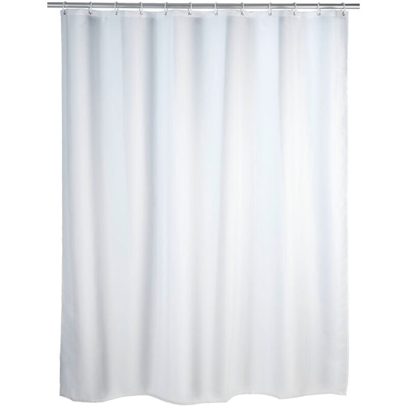 Wenko - Rideau de douche anti moisissure Antibactérien, Base lestée, Lavable en machine 30°, Anneaux inclus, Polyester, 180x200 cm, Blanc