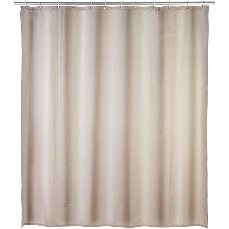 Rideau de douche anti moisissure Wenko Lavable en machine, Antibactérien, hydrofuge, Œillets métal, Bas de rideau lesté, Polyester, 180x200 cm, Beige