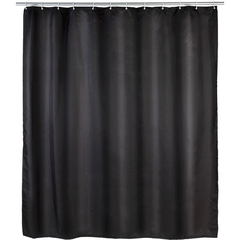 Wenko - Rideau de douche anti moisissure Antibactérien, Base lestée, Lavable en machine 30°, Anneaux inclus, Polyester, 180x200 cm, Noir