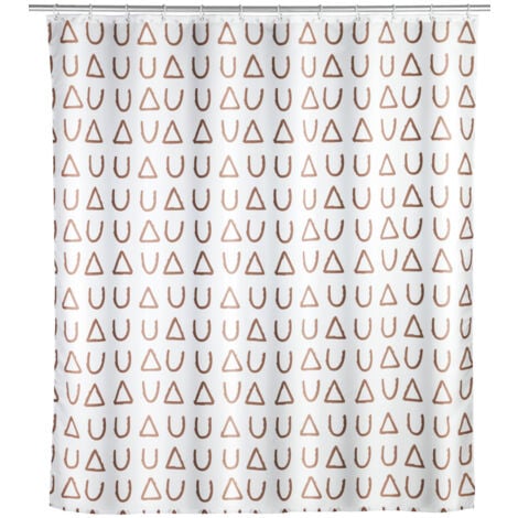 WENKO Rideau de douche Avila, 180 x 200 cm, rideau 100 % polyester avec œillets métalliques & bande de lest en caoutchouc pour la douche et la baignoire, hydrofuge & lavable, 12 anneaux blancs inclus