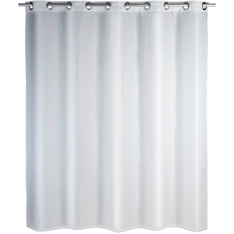 Rideau de douche Wenko Comfort Flex blanc 180 x 200 cm lavable imperméable en polyester recyclable sans plomb anti-moisissure avec intégrée