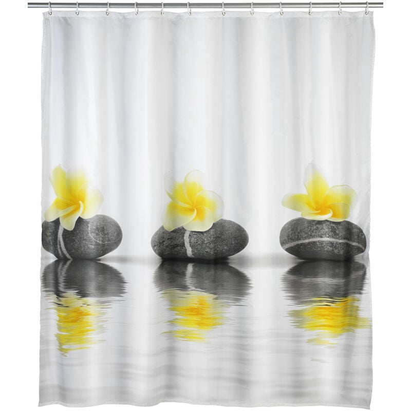 Rideau de douche original Stones Flower, Rideau de douche 180x200 cm, lavable en machine et waterproof, 12 anneaux rideau de douche en plastique