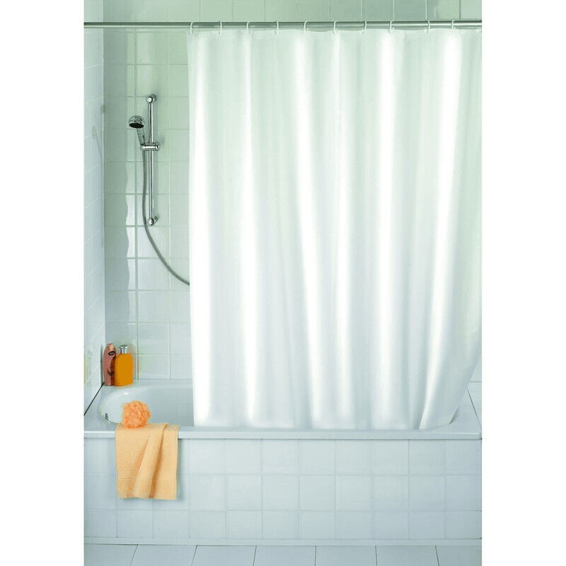 Rideau de douche blanc Uni, rideau de douche 180x200 cm, lavable en machine et waterproof, 12 anneaux rideau de douche en plastique blanc inclus,