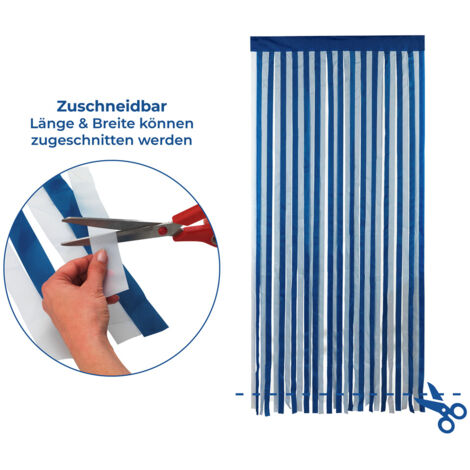 Wenko – Rideau de porte 90 x 200 cm en polyester bleu et blanc – Installation facile avec bande agrippante – Protection contre les insectes