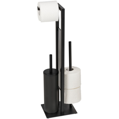 Wenko Rivalta porte-papier toilette et brosse WC noir mat argent