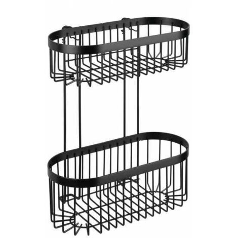 WENKO Scaffale a 2 piani Classic Plus Black - Mensola da parete, porta oggetti per il bagno, qualità ad alta protezione contro la ruggine, Acciaio, 26.5 x 33 x 14.5 cm, Nero