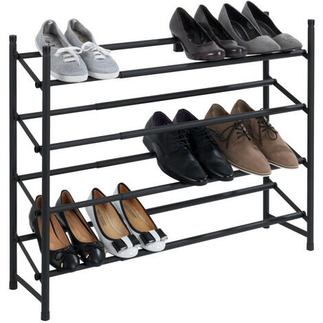 WENKO Scaffale telescopico antiscivolo Hero per scarpe, porta scarpe per 24 paia, impilabile, in metallo, 62-115 x 68 x 26 cm, nero