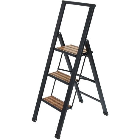 WENKO Scala a 3 gradini, scala pieghevole in alluminio nero