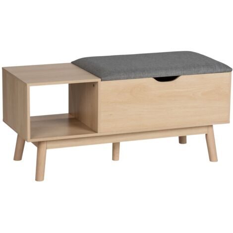 Wenko scarpiera con cuscino per sedile Panca con vano portaoggetti EDDA, scarpiera con Imbottitura, Legno, Beige, 100 x 45 x 40 cm