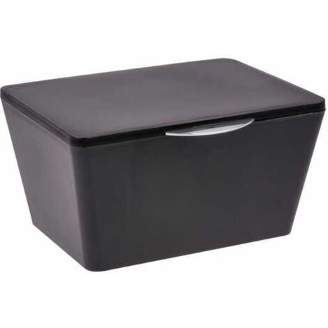 WENKO Scatola con coperchio Brasil, Cestino per la conservazione, cestino per il bagno con coperchio, Plastica (PET), 19 x 10 x 15,5 cm, Nero