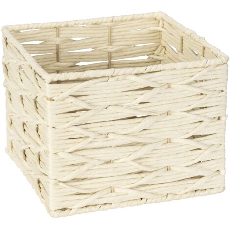 Wenko Scatola da Bagno Vabriano, Cestino Portaoggetti in Rete di Carta, per Bagno e Ufficio, 24 x 18.5 x 24 cm, Stile Boho, Quadrato, Beige
