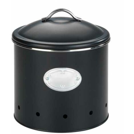 WENKO Scatola di metallo per la conservazione con coperchio ed etichetta decorativa, Nero, per conservare patate, cipolle, Capacità 4 l, Metallo, Ø 18,7x21 cm, nero
