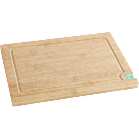 WENKO Schneidebrett aus Bambus mit Messerschärfer M, 33 x 23 cm, Braun, Bambus braun, Polypropylen türkis, Keramik weiß - braun