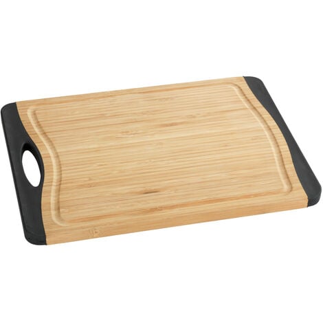 WENKO Schneidebrett Bambus Anti-Rutsch M, 28,5 x 20 cm, Braun, Bambus braun, Kunststoff (TPE) schwarz - braun