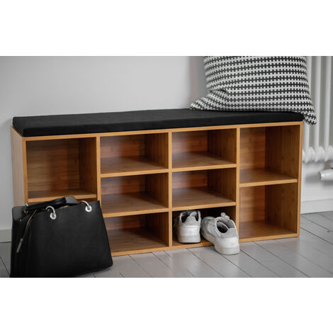 WENKO Schuhbank mit Sitzpolster Loft, für bis zu 10 Paar Schuhe, Braun, MDF braun, Polyester schwarz