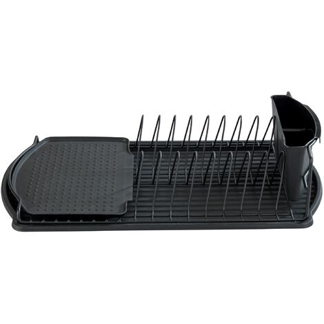 WENKO Scolapiatti Basic Nero, Scolapiatti per cucina, Scolapiatti per lavello con vassoio rimovibile, metallo - plastica, 47,5x11x26,5 cm, nero