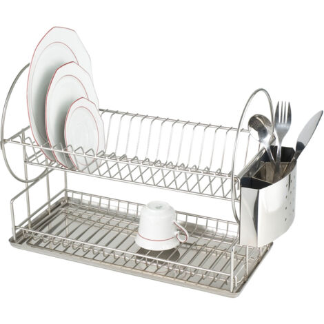 WENKO Scopino per Piatti in Acciaio Inox Duo Esclusivo, Scopino per piatti con cestino coperto, Acciaio Inox, 21x33x49 cm, Lucido