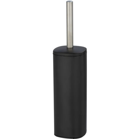 WENKO Scopino per WC chiuso Alassio, design chiuso, scopino per WC nero, Acciaio, 9,3x39,2x9,3 cm, Nero opaco