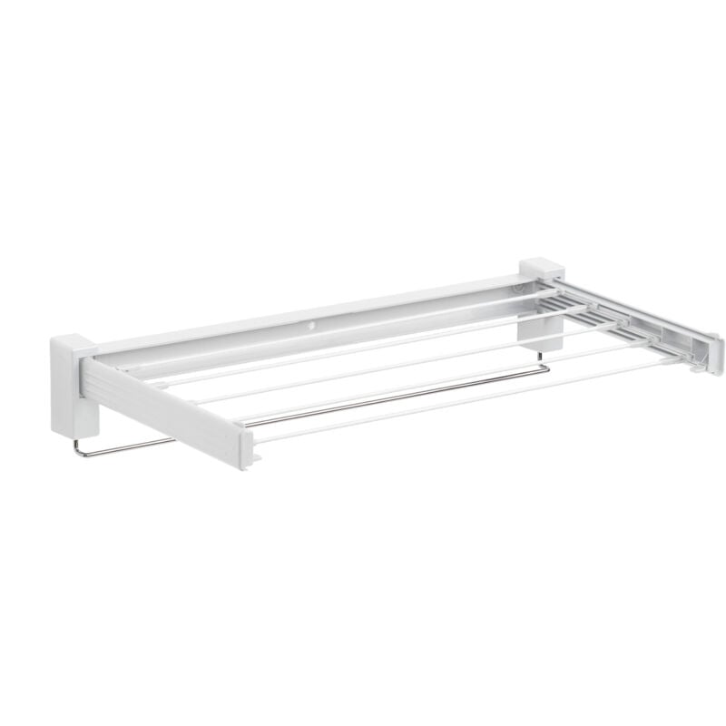 Sèche linge mural pliant Butterfly Wenko Etendoir mural gain de place, Usage intérieur, 3,5m de séchage, Acier chromé, 70x36x10,5 cm, Brillant - Blanc