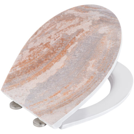 Wenko Sedile Wc Canyon Igienico in Duroplast Antibatterico con Meccanismo di Abbassamento Automatico e Fissaggio Igienico Fix-Clip in Acciaio Inox, Superficie in Rilievo, 38 X 44,5 Cm