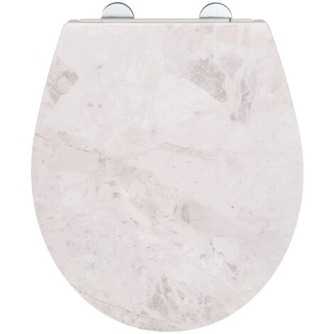 Wenko Sedile Wc Grey Marble Robusto in Duroplast Antibatterico con Meccanismo di Abbassamento Automatico e Fissaggio Igienico Fix-Clip in Acciaio Inox, Superficie in Rilievo, 38 X 44,5 Cm