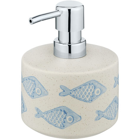 WENKO Seifenspender Aquamarin Keramik, Flüssigseifen-Spender, 475 ml, Beige, Keramik beige