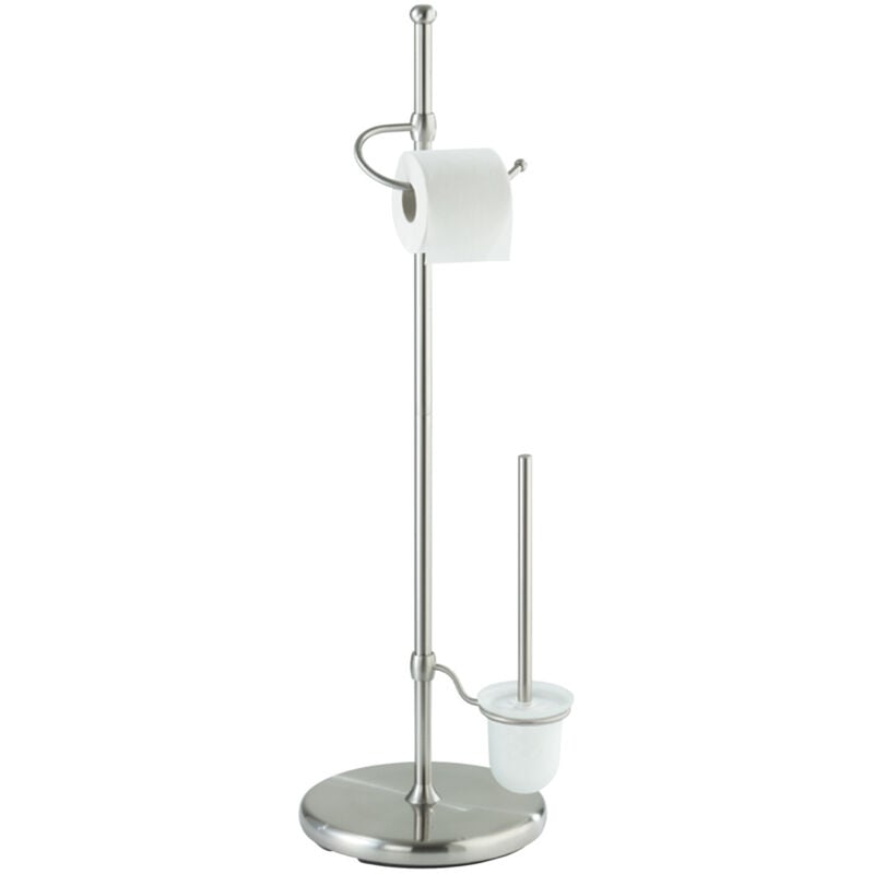 Serviteur wc 2en1 Adiamo, Brosse wc et dérouleur papier toilette, acier - verre, 28x88x28 cm, mat - Wenko