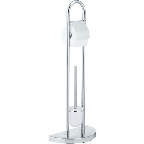 Wenko – Serviteur WC 2en1 Cosenza – Brosse WC à tête remplaçable – Porte-papier toilette en acier inoxydable – Dimensions 33x84x18 cm – Finition chrome