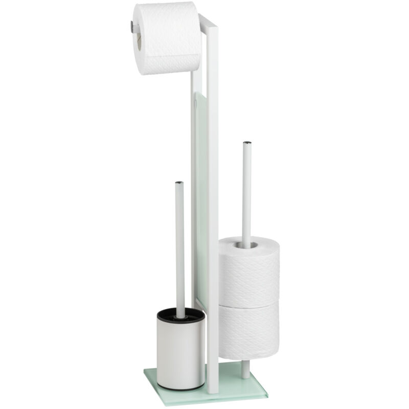 Combiné wc Rivalta serviteur 3 en 1 Wenko Accessoire toilettes, Brosse wc, Dérouleur et stockage papier toilette, Acier Inox - verre trempé, 18x70x23