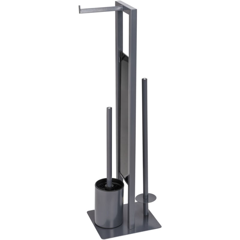 Combiné wc Rivalta serviteur 3 en 1 Wenko Brosse wc, Dérouleur stockage Papier Toilette, Acier Inox gris- verre trempé noir, 18x70x23 cm, gris