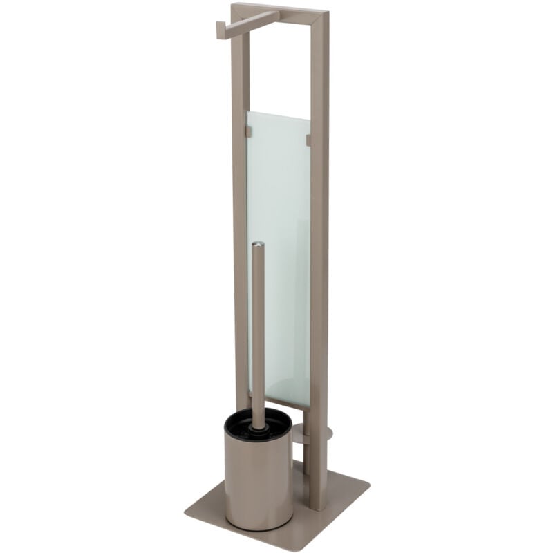 Combiné wc Rivalta serviteur 3 en 1 Wenko Brosse wc, Dérouleur stockage Papier Toilette, Acier Inox gris- verre trempé noir, 18x70x23 cm, gris