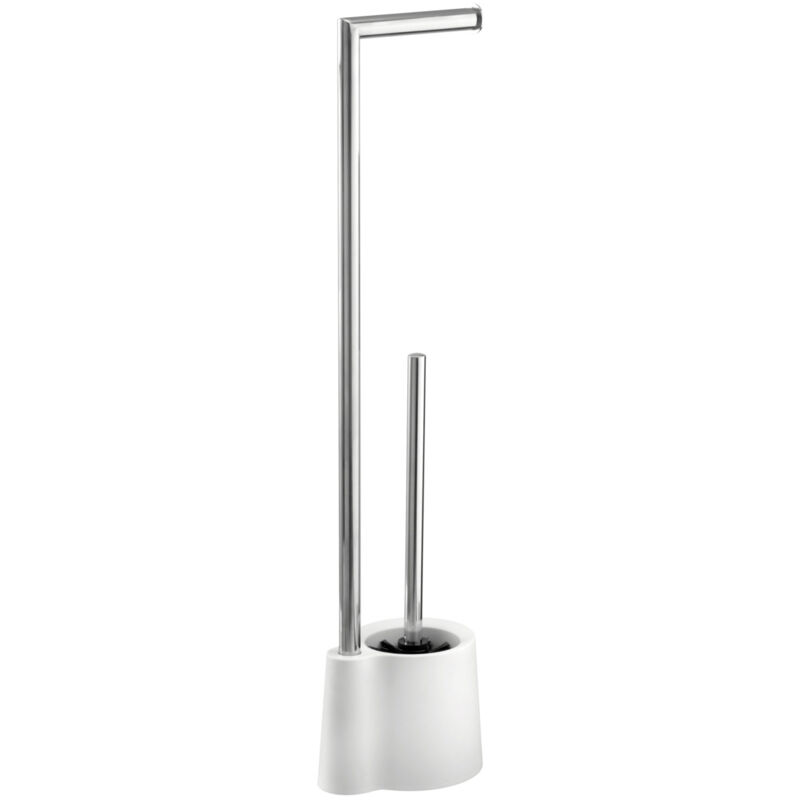 Stand WC-Porte brosse Wenko Avola blanche inox pour salle de bain avec brosse wc design et support papier toilette 2 en 1 idéale pour petits espaces