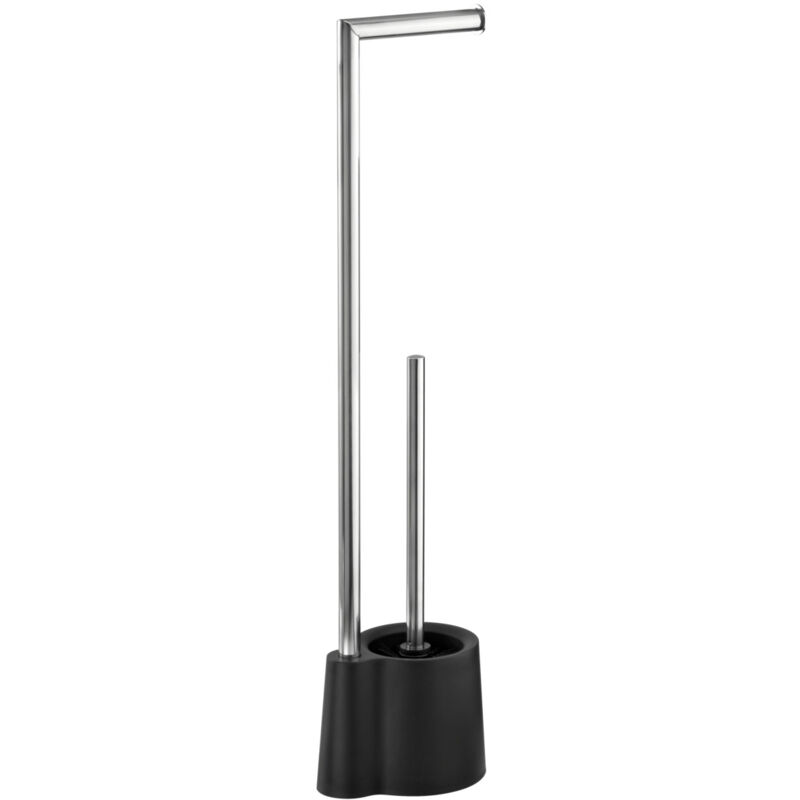 Stand wc Porte brosse Wenko Avola Noir avec Brosse wc 13x70x16 cm 2 en 1 avec Porte Brosse wc en Inox et Support Papier Toilette Accessoire Élégant