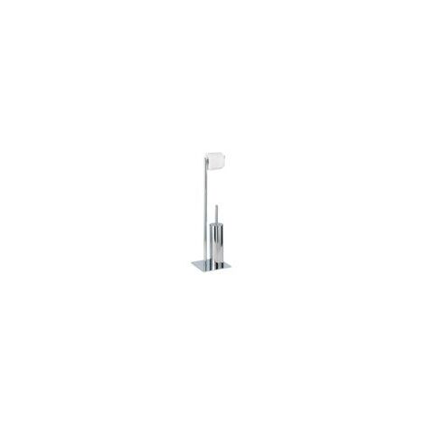 WENKO Servitore WC 2 in 1, spazzola per WC e porta rotolo di carta igienica, Recco, Spazzola per WC nera a chiusura, Acciaio, 20x71,5x20 cm, cromato