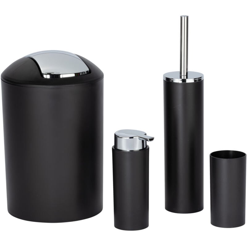 Lot de 4 accessoires pour la salle de bain Calvo Wenko distributeur de savon liquide, gobelet à brosse à dent, brosse wc, poubelle salle de bain