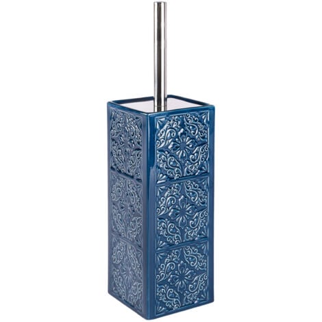 WENKO Brosse WC céramique Cordoba, brosse WC silicone, brosse WC noire, Céramique, 35x9,5x9,5cm, bleu foncé