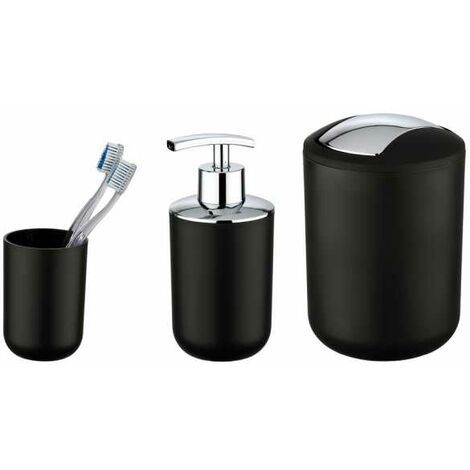 WENKO Set d'accessoires de salle de bain, gobelet salle de bain, distributeur savon liquide, mini poubelle salle de bain Brasil noir