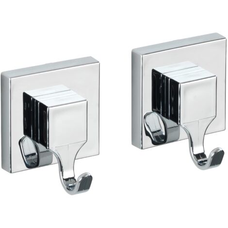 WENKO Set di 2 ganci quadrati Vacuum-Loc, fissaggio senza foratura - Design quadrato, cromato, (L x A x P): 6 x 6,7 x 5 cm ciascuno