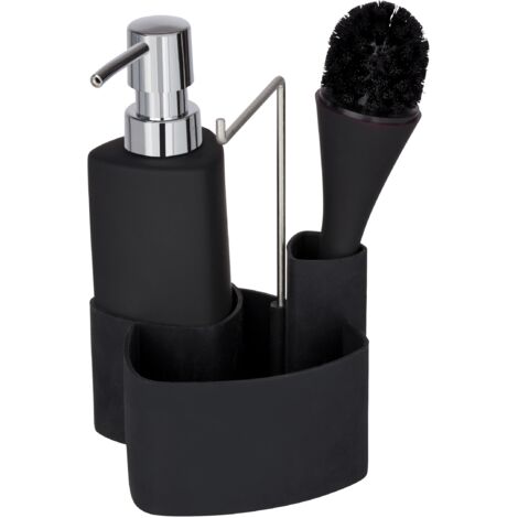 WENKO Set lavare piatti Empire nero - con spazzola Capacità: 0.25 l, Ceramica in finitura soft touch, 11 x 19 x 12.5 cm, Nero
