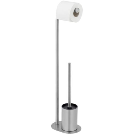 Wenko Set WC MOD. Levante a Libera Installazione scopino e portarotolo Integrato Acciaio Inox Nero Satinato 23 x 63 x 17 cm Elegante Design