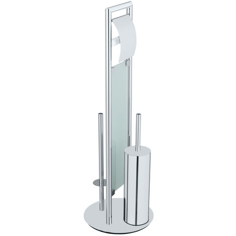 WENKO Set WC Sulmona in acciaio inossidabile, spazzolino WC con testa in silicone, argento lucido, acciaio inossidabile resistente alla ruggine lucido, polipropilene nero