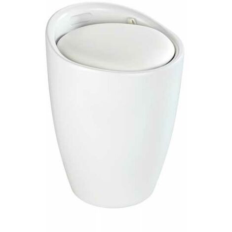 WENKO Sgabello Cesto per Biancheria Bagno 2in1 Candy, Cesto per biancheria e Sgabello per bagno, Capacità 20L, Plastica senza BPA, Ø 36x50,5 cm, Bianco opaco