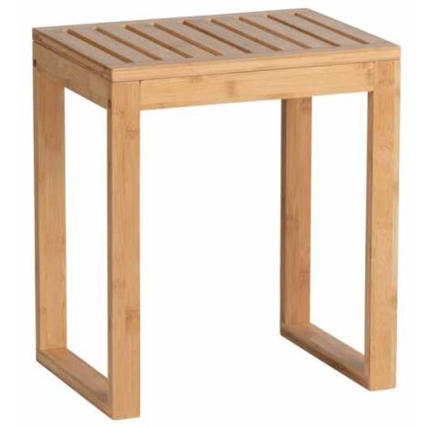 WENKO Sgabello da Bagno in Bambù, sgabello da bagno in legno di bambù, 40x30x46 cm, Marrone