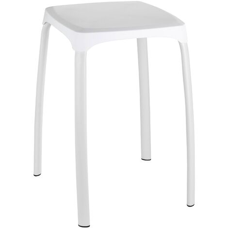 WENKO Sgabello da bagno, sgabello da doccia antiscivolo, Losani, Capacità 110 kg, Plastica - metallo, 29x46x29 cm, bianco